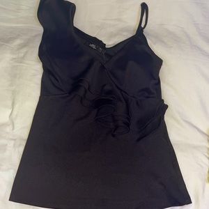 BKE Boutique black one sleeve ruffle shirt